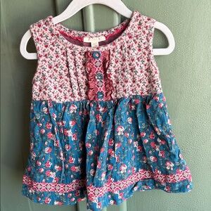 Mary Matilda Sleeveless Floral Tiered Tank Top - Pink & Teal